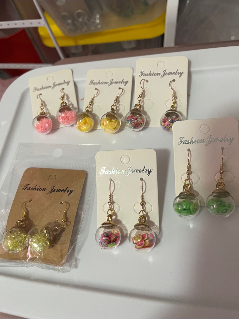 Fashion Jewelry Multicolor Floral Globe Drop Earrings - Pink, Yellow, Green